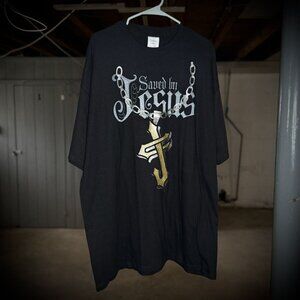Vintage Y2K Saved by Jesus Religious Cross Chain T-Shirt
